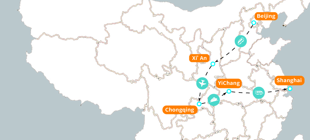 China Yangtze River Cruise Golden Tour  Map