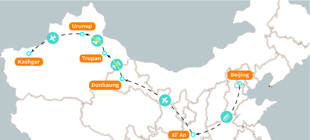 Legendary Silk Road 13-Day Tour Map